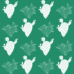Set of seamless pattern with cactus, succulents and floral elements. Vintage vector botanical illustration. Background ready for printing on textile and other seamless design