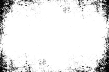 Grunge frame pattern. Black white empty background. Shabby template. Old worn texture. 
