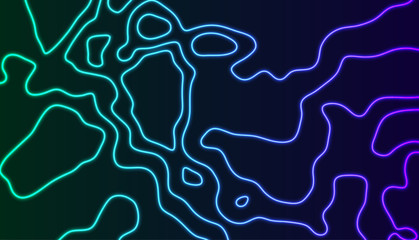 Neon luminous topographic contour map abstract tech graphic design. Geometric vector background