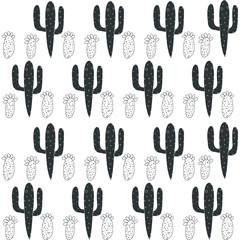 Set of seamless pattern with cactus, succulents and floral elements. Vintage vector botanical illustration. Background ready for printing on textile and other seamless design