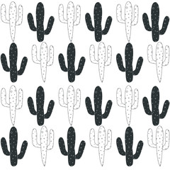 Set of seamless pattern with cactus, succulents and floral elements. Vintage vector botanical illustration. Background ready for printing on textile and other seamless design