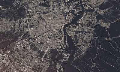 Amsterdam, Netherlands city map 3D Rendering. Aerial satellite view.