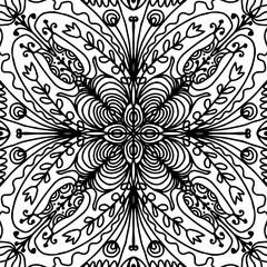 Hand drawn abstract mandala. Black pattern on a white background. Coloring book antistress for adults and children. Stock vector illustration.