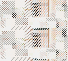 Plaid tartan textile pattern in light cream beige seamless checked graphic background