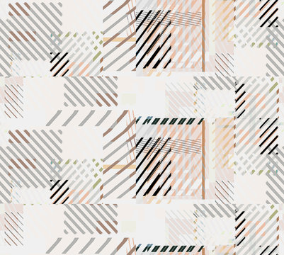 Plaid tartan textile pattern in light cream beige seamless checked graphic background