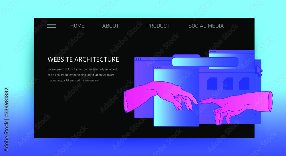 Aufkleber Web site template for UI and UX design, technical support or customer servises page. Hands with user interface elements.