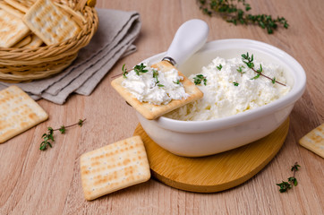Traditional soft cheese with thyme