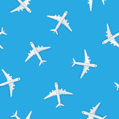 Seamless pattern with airplanes on blue background, Pattern graphic style