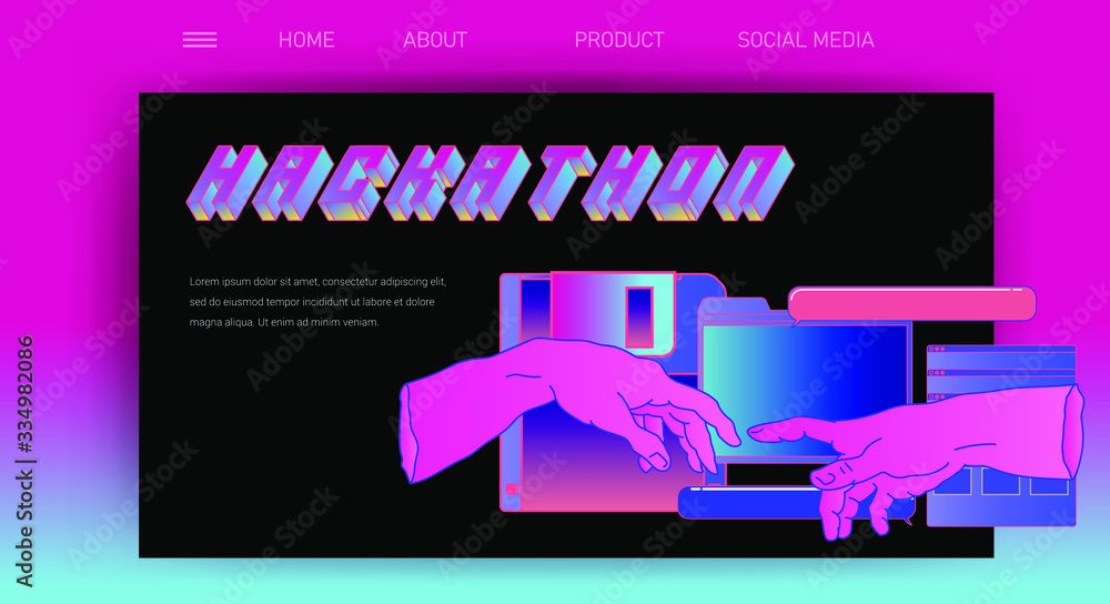 Aufkleber Web site template for UI and UX design, technical support or customer servises page. Hands with user interface elements.
