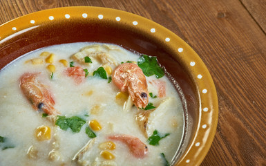 Corn and Shrimp Chowder with Mashed Potatoes