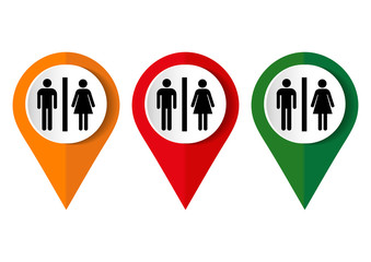 Toilets vector icon. Restroom illustration includes lady and gentleman figures.	