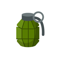 Vector Green bomb. Grenade icon. Weapons and bombshell. Soldier's equipment and ammunition. Element of modern warfare. Cartoon flat illustration.