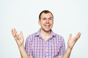 Naklejka premium man throws up his hands