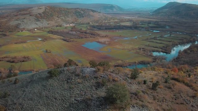 Swampy Landscape of Matica River With the Stone Tumulus on the Top of the Hill. Rijeka Matica pogled sa Ilirskog Tumula