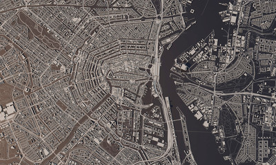 Amsterdam, Netherlands city map 3D Rendering. Aerial satellite view.