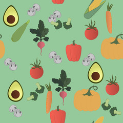 Seamless pattern with vegetables. Sketch of organic natural vegetable.Colorful vector illustration for promotion;agriculture themes, farm market;label design