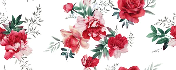 Schilderijen op glas Seamless floral pattern with peonies on light background, watercolor. Template design for textiles, interior, clothes, wallpaper. Botanical art © ola-la