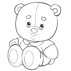 toy bear is sitting in a shirt, outline drawing, isolated object on a white background, vector illustration, eps