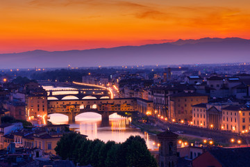 Fototapeta na wymiar Panorama of bridge Ponte Vecchio, Florence.