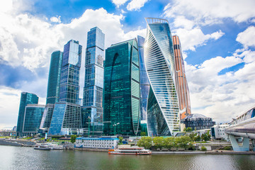 Moscow City in the sun. Skyscrapers Moscow, Russia. Moscow City - view of skyscrapers Moscow International Business Center, Russia