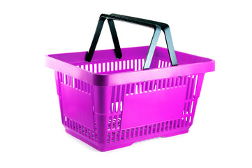 Empty purple basket for shop isolated on white.