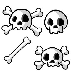 Human skull and crossbones. Dead man's head. Pirate flag Jolly Roger. Funny cartoon flat illustration. Set of symbol of robbers and Halloween