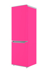 Pink refrigerator Isolated on White Background. Modern Kitchen and Domestic Major Appliances