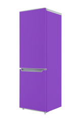 Purple refrigerator Isolated on White Background. Modern Kitchen and Domestic Major Appliances