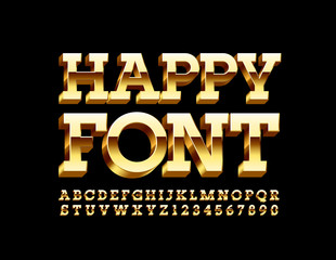 Vector Happy Golden 3D Font. Luxury Alphabet Letters and Numbers.