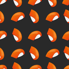 Vector seamless pattern with salmon nigiri sushi. Beautiful food design elements.