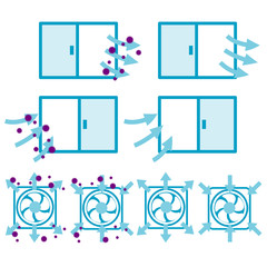 換気をしている窓と換気扇のアイコン