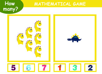 How many? educational page with mathematical games for children. how many dinosaurs on a page, circle the correct number