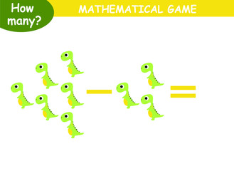 examples of subtraction with dinosaurs. educational page with mathematical examples for children.
