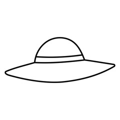 Elegant woman's hat isolated on white background. Headgear vector illustration for woman, girl or ladies. Summer sun protection. Doodle vector art. Single icon. Fashion flat sketch.