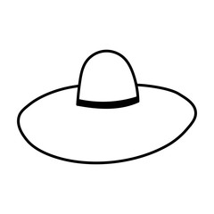 Elegant woman's hat isolated on white background. Headgear vector illustration for woman, girl or ladies. Summer sun protection. Doodle vector art. Single icon. Fashion flat sketch.