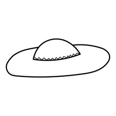 Elegant woman's hat isolated on white background. Headgear vector illustration for woman, girl or ladies. Summer sun protection. Doodle vector art. Single icon. Fashion flat sketch.