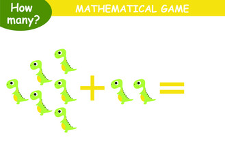 examples of addition with dinosaurs. educational page with mathematical examples for children.