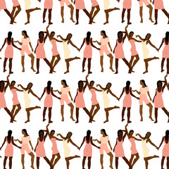 Vector  pattern with hand drawn illustration of girls .  Creative artwork. Template for card, poster, banner, print for t-shirt, pin, badge, patch.