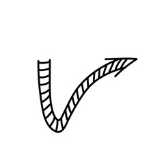 Hand drawn black line arrow on white vector illustration. Doodle left right down direction sign. Sketch curve outline symbol. Business graphic design element. Isolated  icon. Cursor. Pointer.