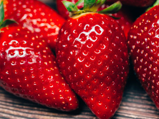 juicy, fresh, ripe and red strawberry berries close up