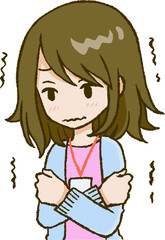 体調不良で寒気を感じる女性　ボブヘア　上半身