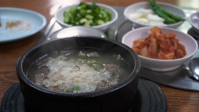 Someori(cow's head) gukbab is korea traditional meal beef soup with steam rice