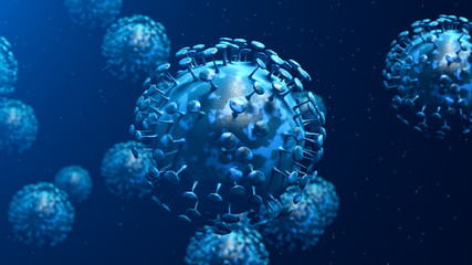 Fototapeta na wymiar Group of virus cells. 3D illustration of Coronavirus cells Covid-19 pandemic