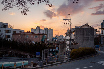 Sunset in the city of Seoul 