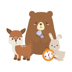 camping cute bear deer rabbit compass lantern trees sun cartoon