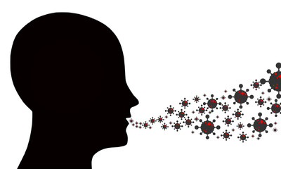 Man inhales bacteria and viruses, vector art illustration.