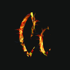letter C fire or shades of horror, burning letters, Latin fonts from fire, collection of fonts, fire for creative business logos and GAME