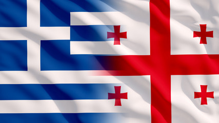 Fototapeta premium Waving Greece and Georgia National Flags with Fabric Texture