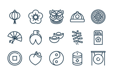 Chinese new year related line icon set. Chinese holidays vector linear winter icons.