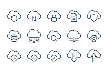 Fototapeta Cloud service and network related line icons. Database and online storage vector linear icon set. obraz